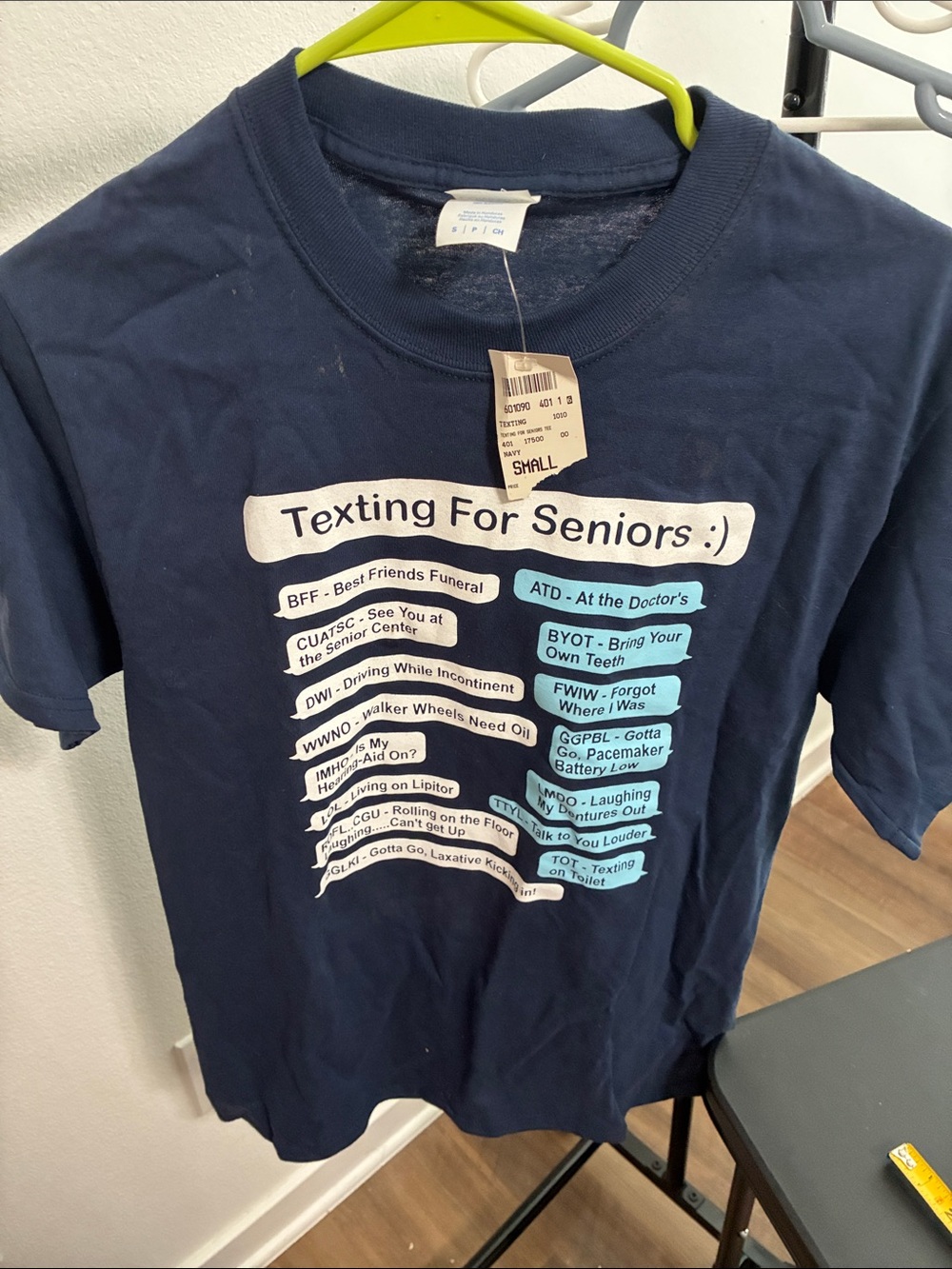 Port and Company Navy Tee with Light Green and Cream Text Bubbles